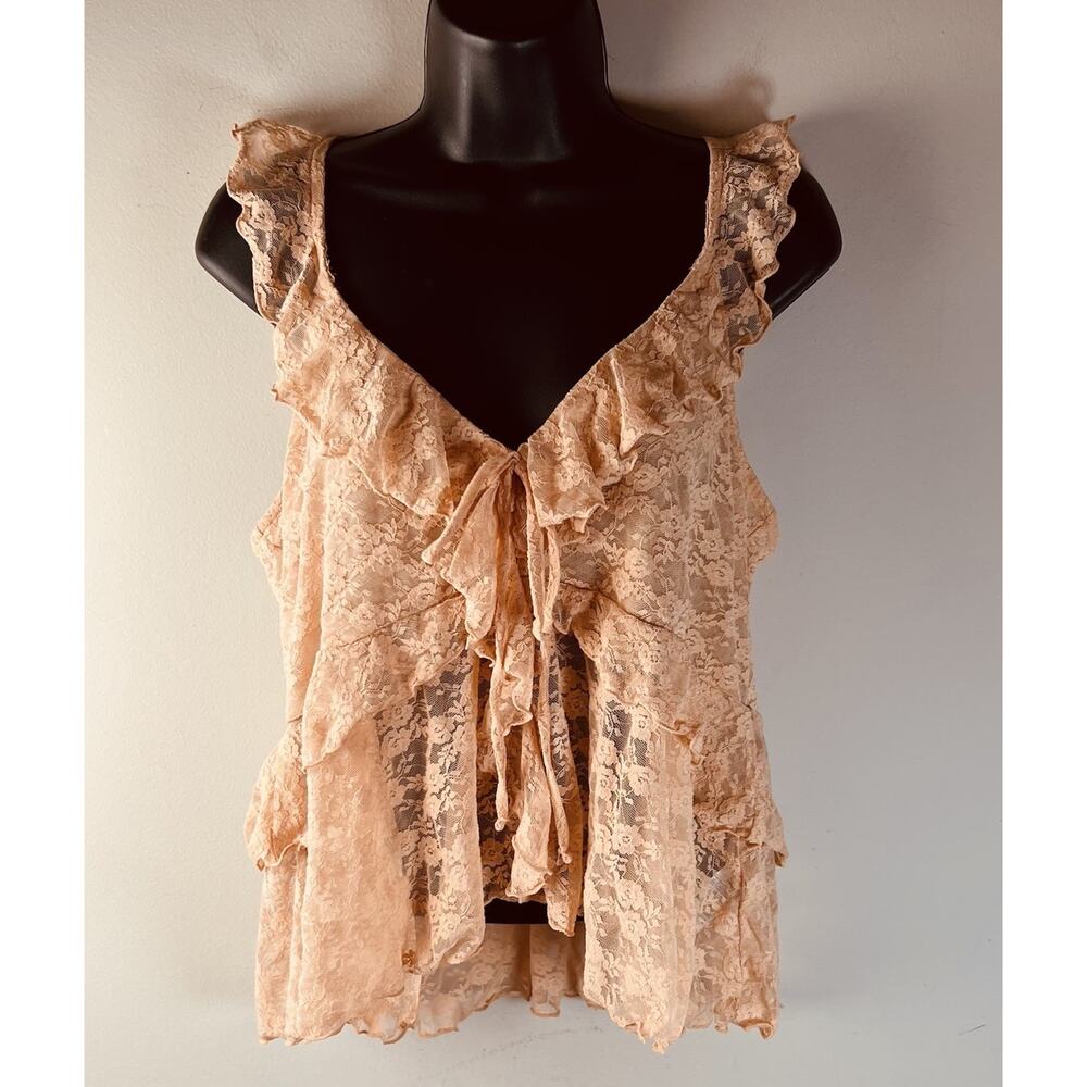 Old Navy Top Lace Ruffle Tank Whimsical Fairy Y2K Layered Romantic Boho Sheer